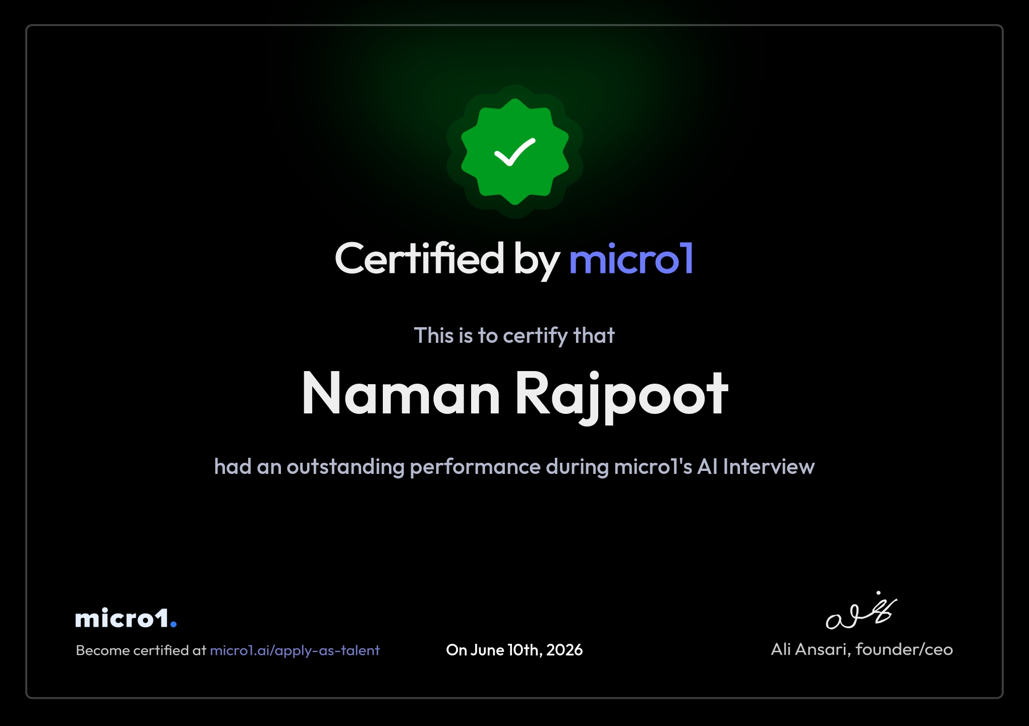 Micro1 AI Verified Credential
